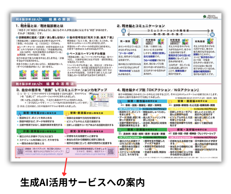 生成AI活用サービスへの案内が掲載された解説シート